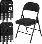 12 Pack Folding Chairs, Fabric Dining Chair Set with Padded Cushion and Back, Indoor Outdoor Seat for Home Office, Parties, Events, Wedding, Extra Guest Seating, Obsidian Black