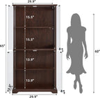 LELELINKY Farmhouse Glass Display Cabinet with Doors, Wooden Curio Cabinet for Collectibles with 3-Color LED Motion-Sensor Light & Reinforced Base, Walnut