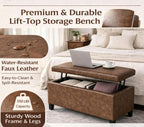 Homebeez 42 inch Lift Top Storage Ottoman Bench, Modern Faux Leather Rectangular Ottoman with Storage for Living Room, Bedroom, Entryway, Tan