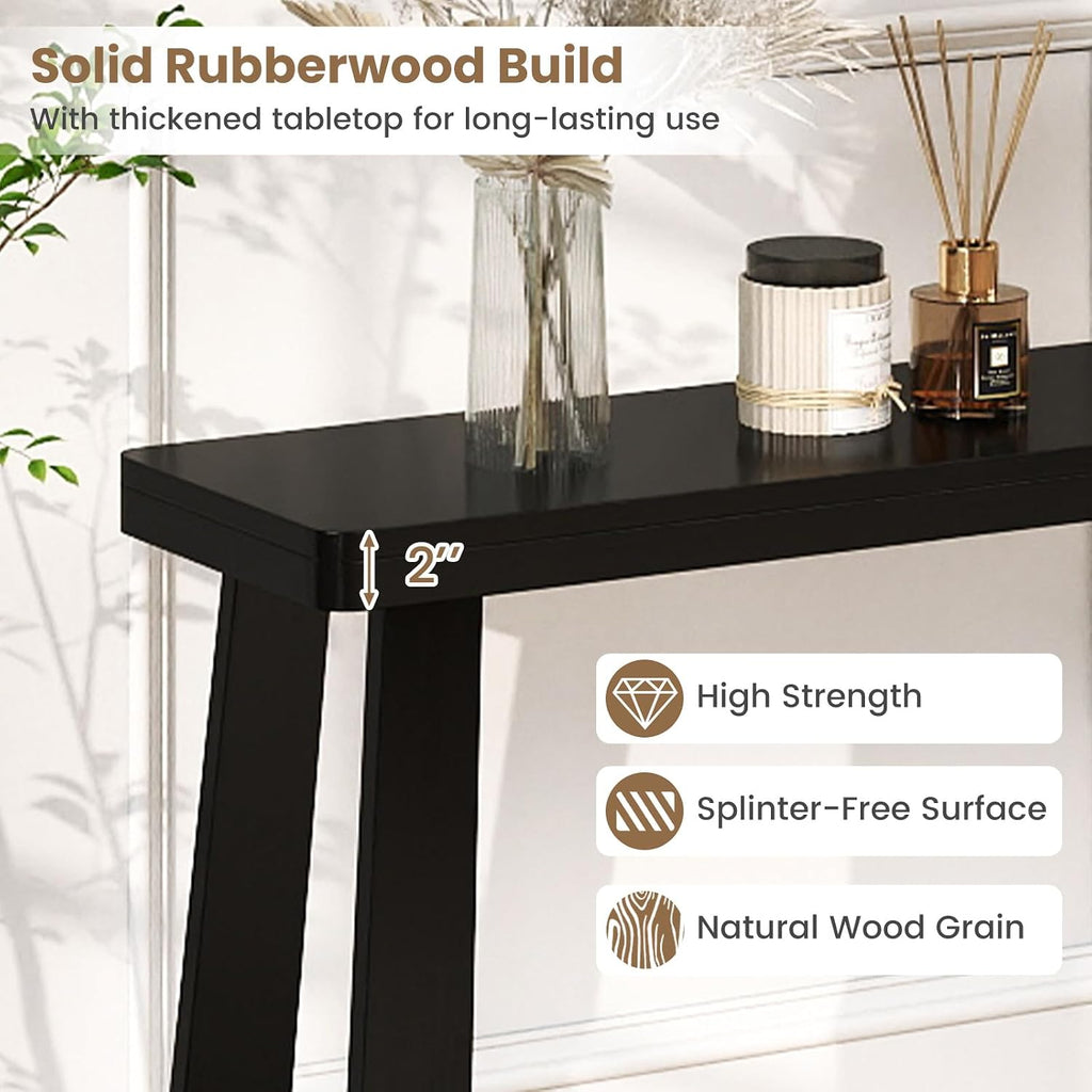 Giantex Narrow Long Console Table, 43" Modern Entryway Table Behind the Couch, Rubberwood Accent Sofa Tables for Living Room, Foyer, Hallway, Bedroom, Entrance (Black)