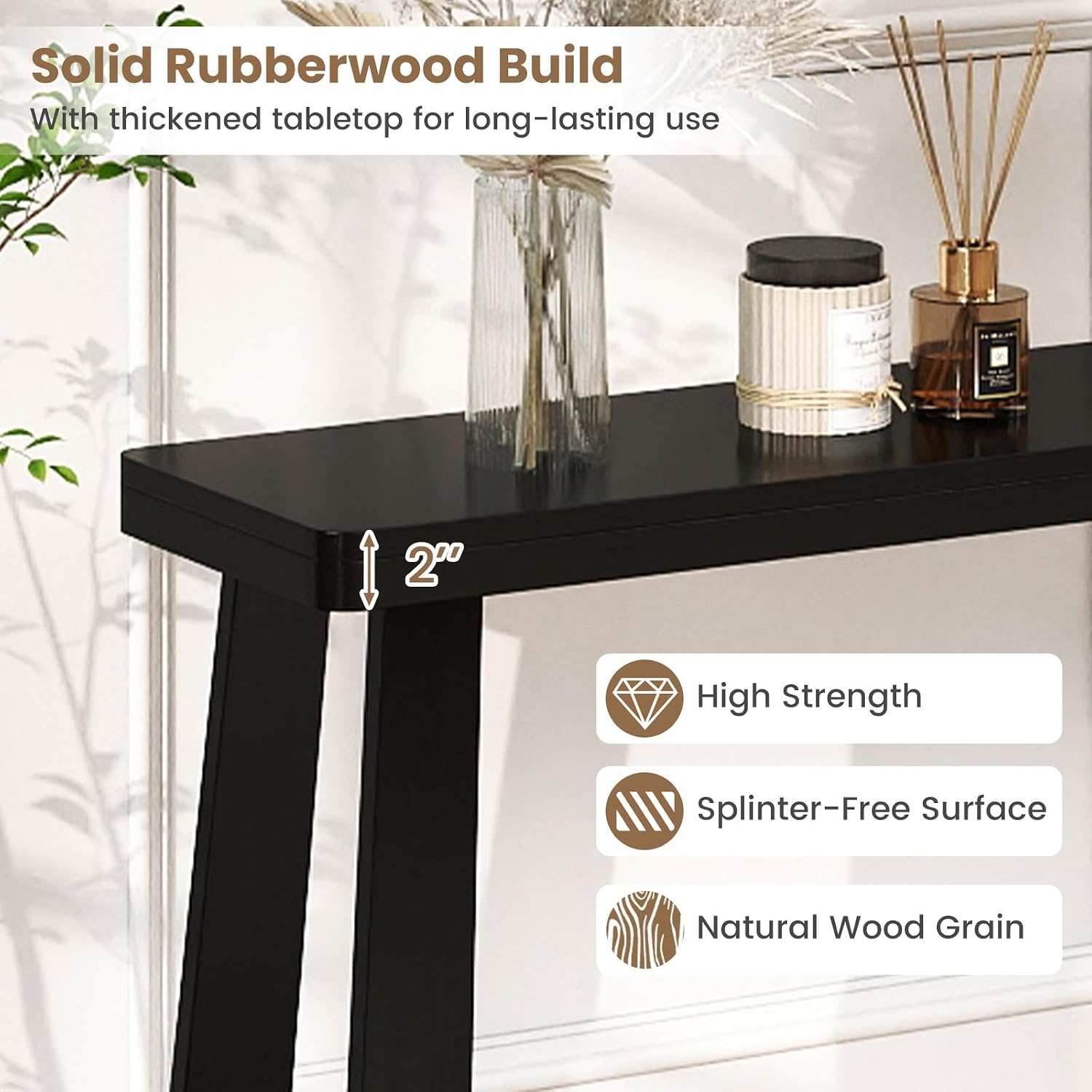 Giantex Narrow Long Console Table, 43" Modern Entryway Table Behind the Couch, Rubberwood Accent Sofa Tables for Living Room, Foyer, Hallway, Bedroom, Entrance (Black)