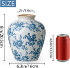 Blue and White Vase, 8 Inch Vintage Chinoiserie Ceramic Vase, Rustic Flower Vases Decorative Antique Vases for Home Decor, Retro Ice Cracked Porcelain Farmhouse Table Centerpieces Decor