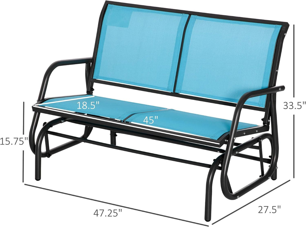 Outdoor 2-Seater Glider Loveseat - Steel FFor rame, UV-Resistant Blue Sling Fabric, Quick-Drying, 47.25" L x 27.5" W x 33.5" H, 440lb Capacity