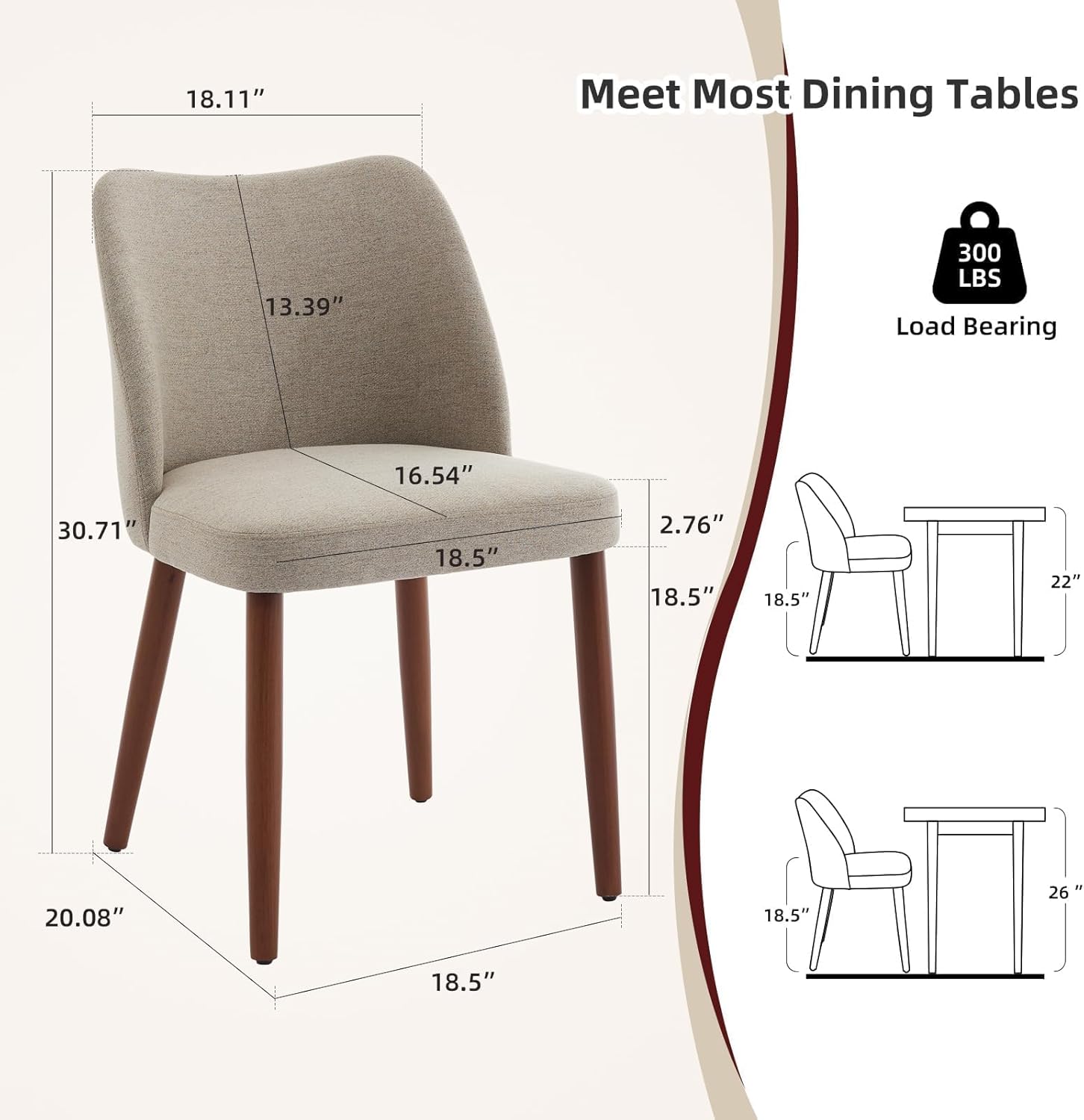 GarveeHome Wooden Dining Chairs Set of 4, Upholstered Mid Century Dining Chairs with Thick Seat Cushion and Curved Back for Dining/Kitchen/Living Room, Camel