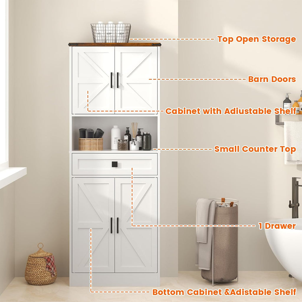 67" Tall Farmhouse Pantry Cabinet with Drawer,Small Storage Cabinet for Kitchen Bathroom Dining Room Kitchen (White, 11.8" D x 23.6" W x 67" H)