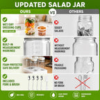 XLMYS 4 Pack Salad Jar, 32oz Salad Jars with Separate Wet/Dry Dressing Cup, Leakproof Salad Container for Lunch, Glass Food Storage for Home, Office and Outdoor