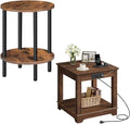CHOEZON Round Side Table and Farmhouse End Table with Charging Station Bundle, 2-Tier Large Side Table, Square End Table, Skinny Sides Table for Living Room, Bedroom TBZ01BF-MBZ15UHT
