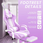 Ferghana Kawaii Light Purple Gaming Chair with Bunny Ears, Ergonomic Cute Gamer Chair with Footrest and Massage, Racing Reclining Leather Computer Game Chair for Girls Adults Teens Kids