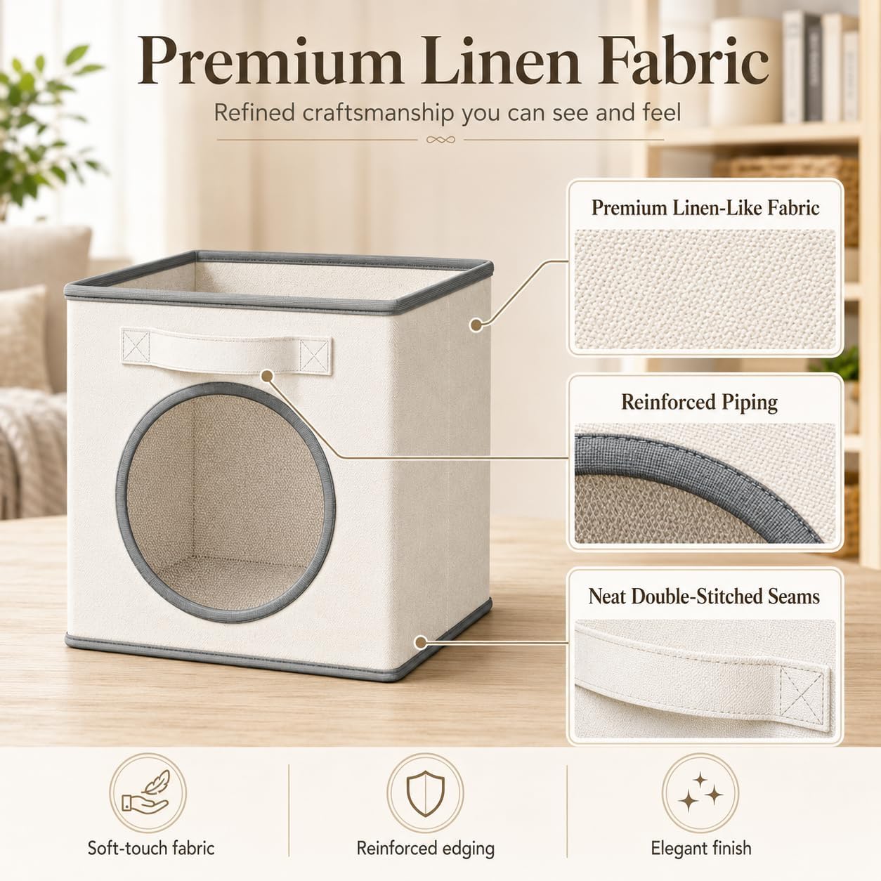 Vailando Ultra Thick Fabric Foldable Storage Cubes with Mesh Window - 11 Inch Cube Storage Organizer for Clothes, Shelves, Offices, Toys & Misc, White & Ivory, 4 Pack