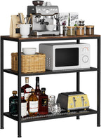 Kitchen Island with 3 Tier Storage, Height-Adjustable Kitchen Shelf, Microwave Stand for Dining, Sturdy Metal Frame, 30.7" L x 13.77" D x 31.51" H,Rustic Brown and Black