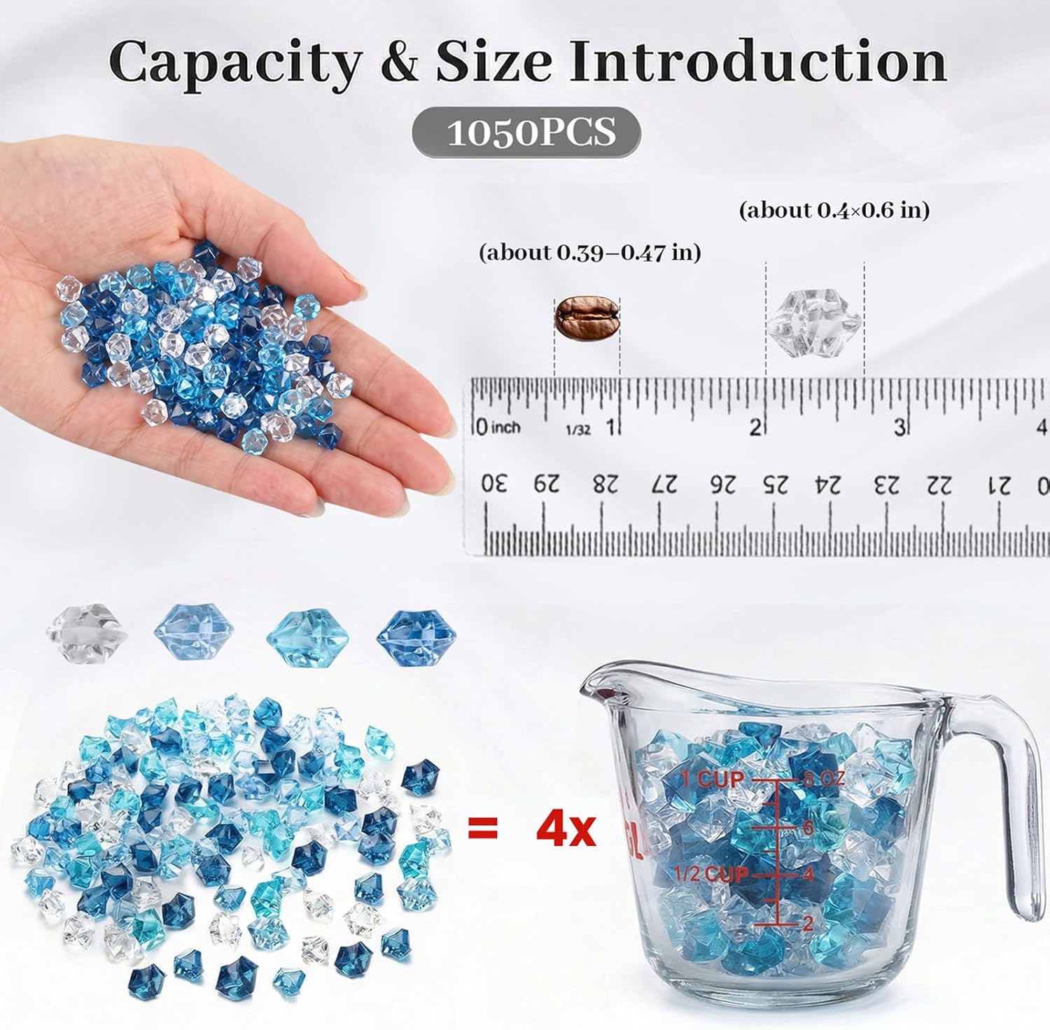DomeStar 1050PCS 0.4 x 0.6inch Small Mixed Blue Fake Ice Rocks Vase Fillers, Aquarium Gravels Small Stones for Fish Tanks Decorations Home Table Scatter