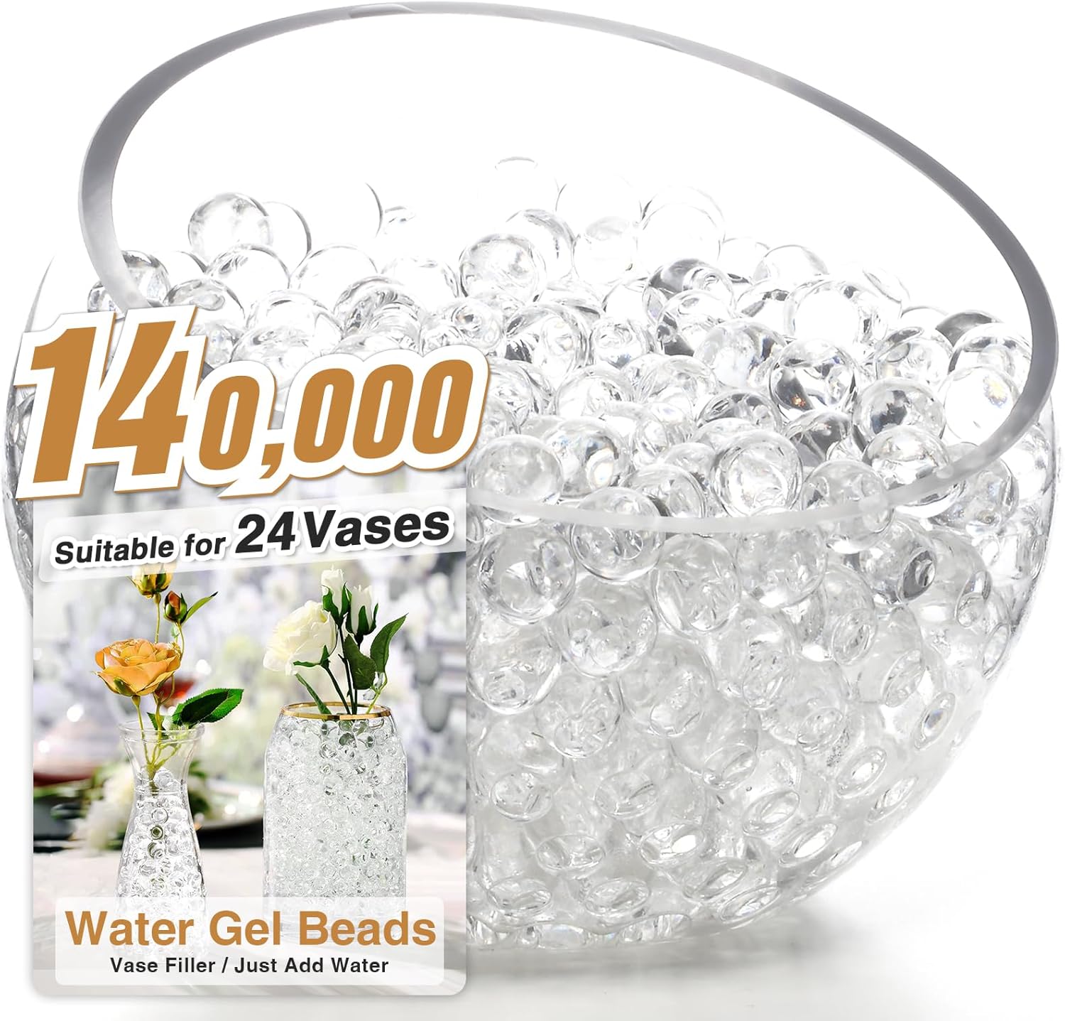 140,000 Clear Water Gel Beads for Vases, Transparent Water Gel Beads for Vase Filler, Candles, Wedding Centerpiece Floral Decorations