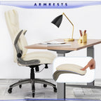 Executive Office Chair-Ergonomic Computer Desk Chair with Upgraded Caster for Swivel, High Back Office Chair with Padded Flip-up Arms,Leather Chair Thicken Seat for Comfort
