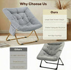 Folding Saucer Chair, Comfy Reading Chair with Soft Thick Padded Seat | Plush Faux Fur Lounge Chair for Small Space, Bedroom, Dorm, Living Room, X-Large Lazy Chair for Adults Teens Kids