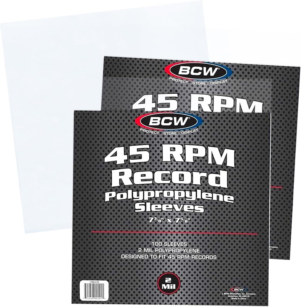 BCW 45 RPM Record Sleeves - 200 Count | Fits Standard 7 Inch Single 45s | Snug-Fit 2 Mil Polypropylene Outer Sleeves | Archival Plastic Covers for Vinyl Record Storage and Protection