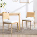 chairus Modern Coastal Dining Chairs Set of 2, Linen Upholstered Fabric Dining Room Chairs with Woven Rope Back, Farmhouse Wooden Kitchen Chairs, Natural Wood