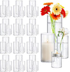 48 Pack Thick Glass Cylinder Vases 4,6,9,12 Inch Tall Clear Flower Vase Hurricane Floating Candle Holder for Table Centerpiece Wedding Home Decor