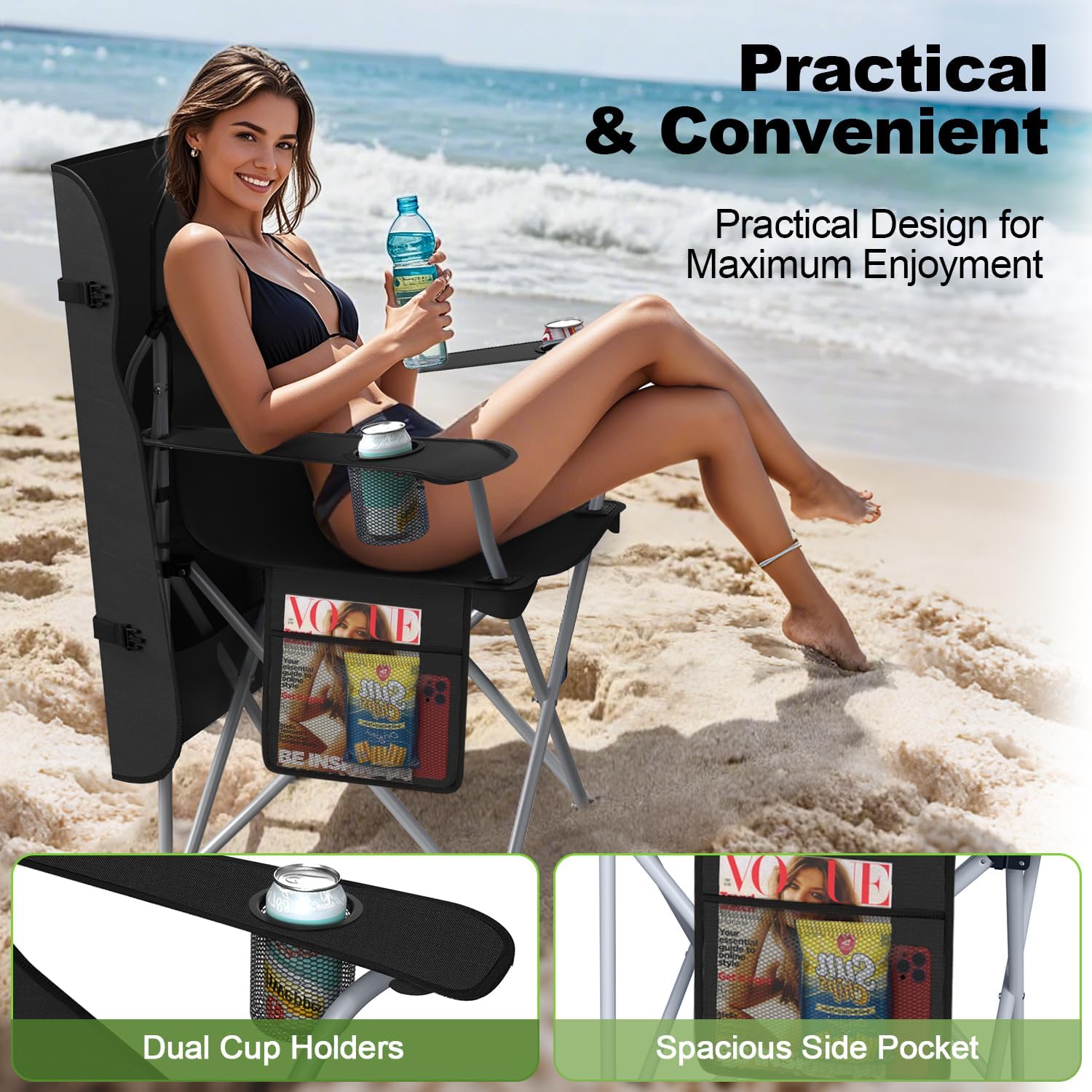 VTOY Portable Camping Chair with Canopy - Folding Chair with Canopy, Durable 600D Oxford Canopy Chair for Camping, Beach, Picnics, Fishing & Sports
