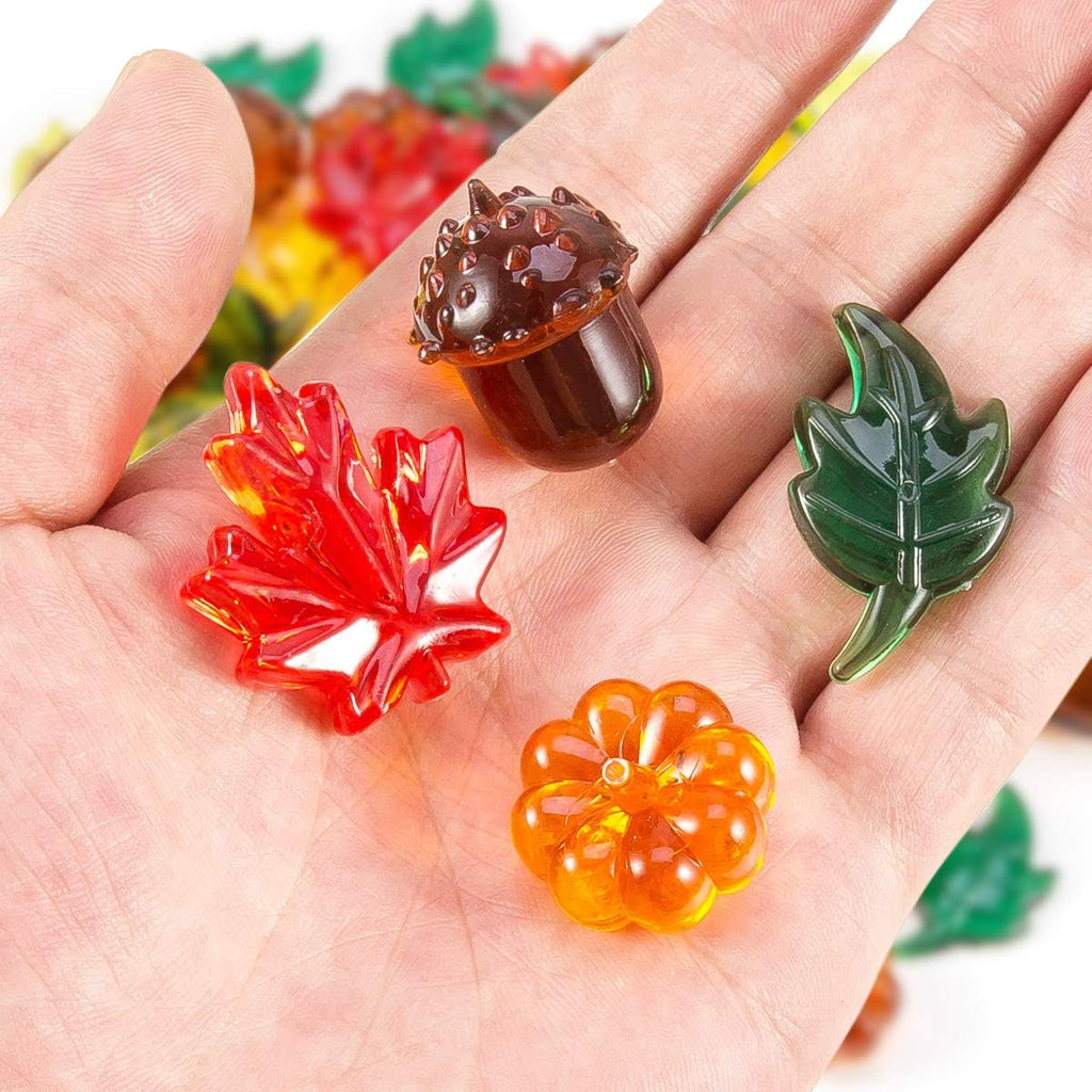 84 Pcs Acrylic Leaves Mini Pumpkin Maple Leaves Acorns Crystals, 5 Colors | Thanksgiving Home Table Scatters, Autumn Table Decoration, Vase Filler, Gems Included