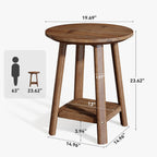 Solid Wood Round Side Table, 2-Tier Small End Table with Storage Shelf, Farmhouse Nightstand for Small Spaces, Living Room, Bedroom, Walnut (1, Walnut)