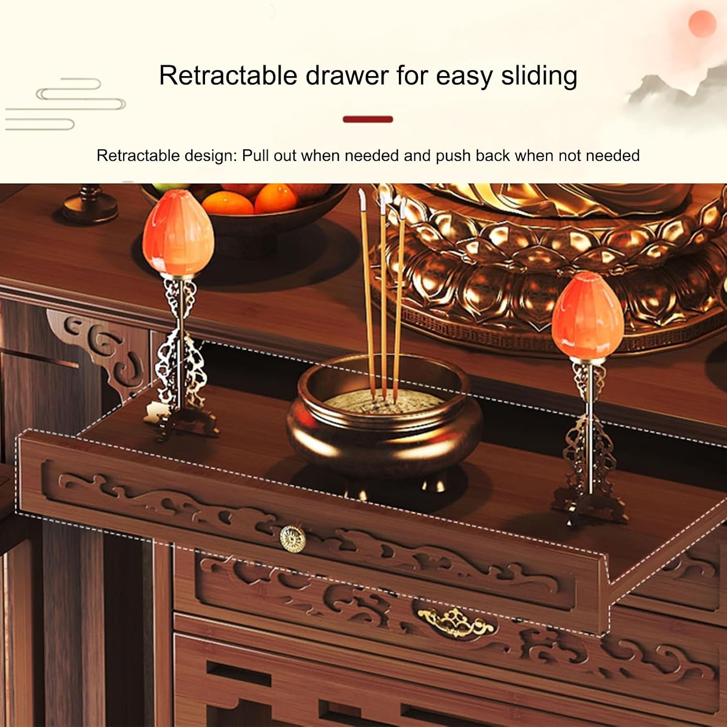 Buddhist Altar Cabinet, Floor Puja Table for Spiritual, Meditation Altar with Drawer, Buddhist Shrine Prayer Stand, for Living Room, Bedroom, Office, Bathroom(65*40*108cm/25.6*15.7*42.5in)