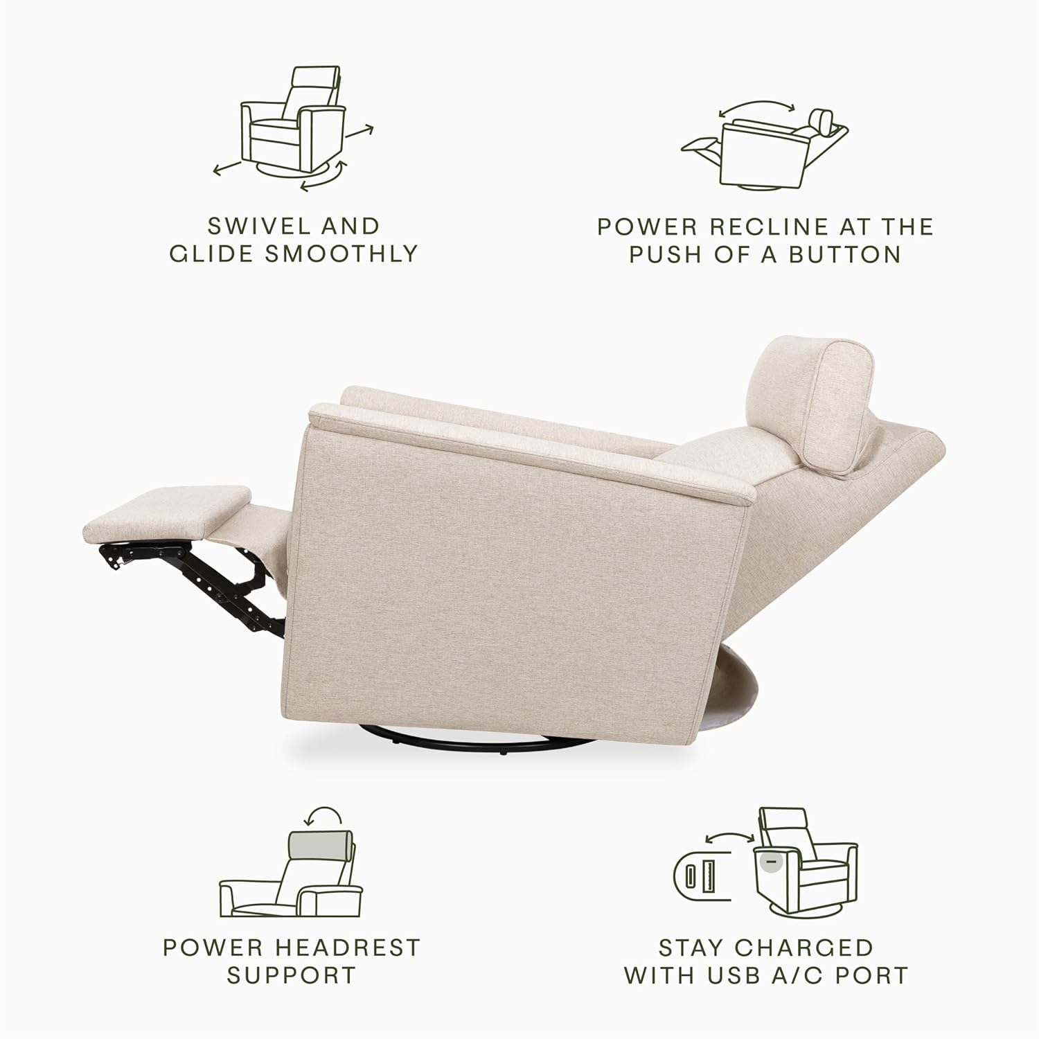 Namesake Willa Plus Power Recliner Glider, Performance Beach Eco-Weave | GREENGUARD Certified Recliner w/ 270° Swivel - Built-in USB Charging Port w/ Adjustable Headrest - Water & Stain Resistant