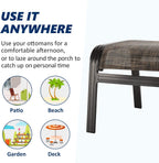 Outdoor Patio Foot Rest Ottoman Seat Textilene Portable Metal Footstool Portable Patio Chairs 2 Set Brown