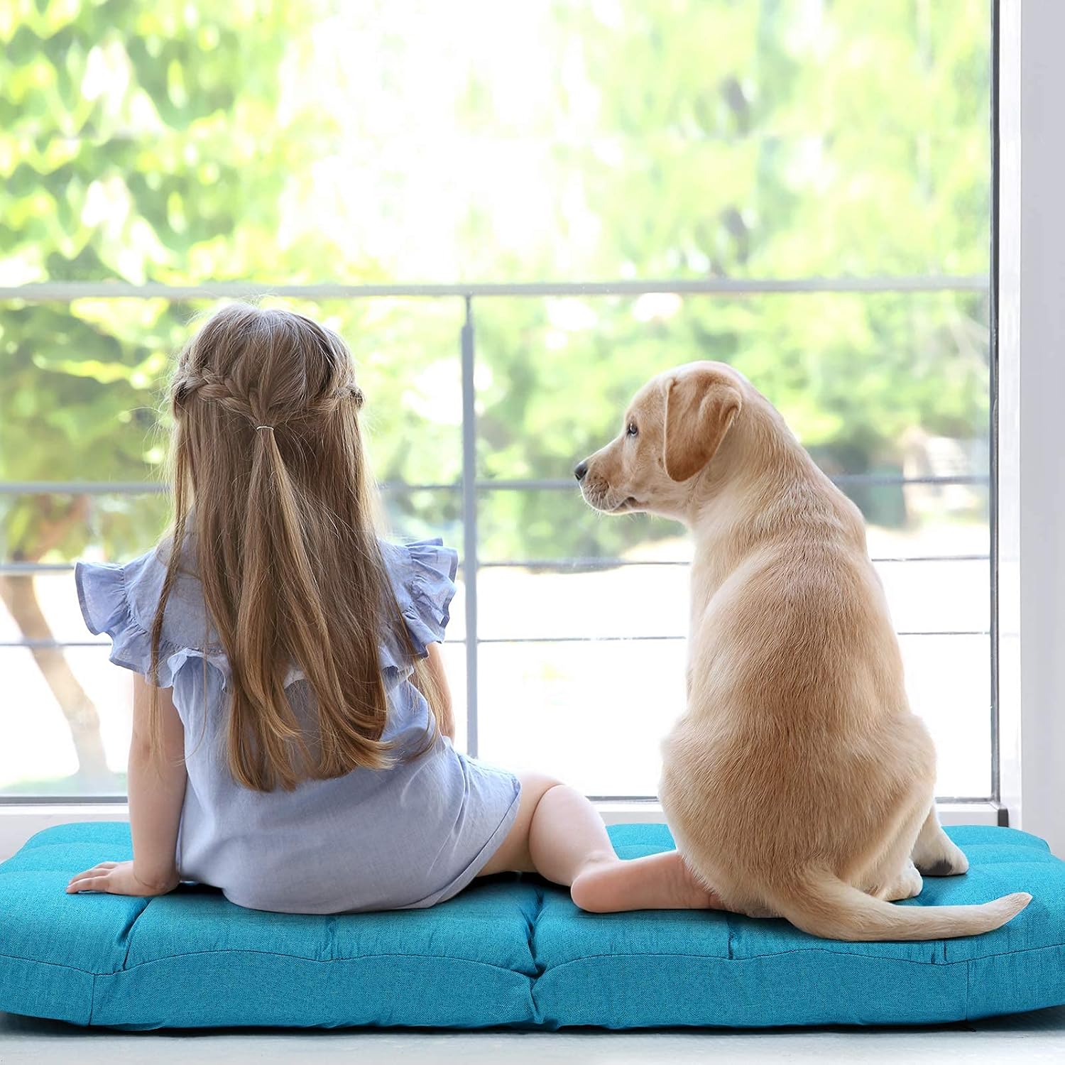Giantex Adjustable Floor Gaming Sofa Chair 14-Position Cushioned Folding Lazy Recliner High Resilience Sponge, Breathable Cotton & Linen Fabric Sleeper Bed Couch Recliner with Removable Cover