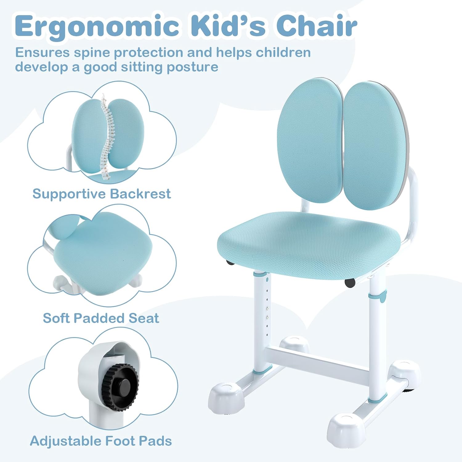 Costzon Kids Height-Adjustable Study Desk and Chair Set with Tilting Desktop, Pen Holder, Reading Stand, Footrest Bar, Ergonomic Design for Toddlers (Blue, 31.5"x21.5"x42")