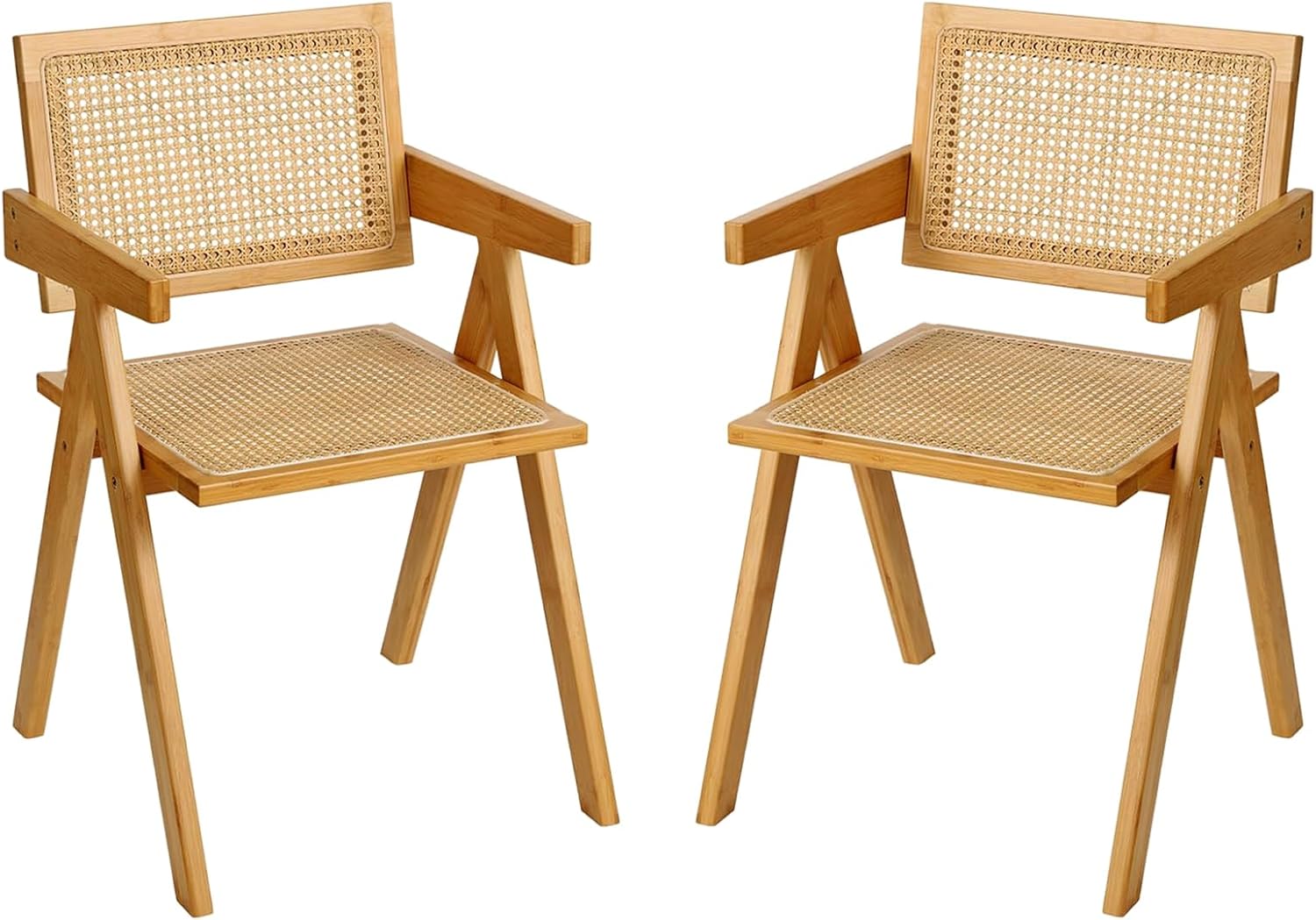 Furlide Rattan Dining Chairs Set of 2, Modern Mid Century Accent Chairs, Comfy Armchairs, Outdoor Rattan Chairs with Armrest for Bedroom Living Room Reading Room Dining Kitchen