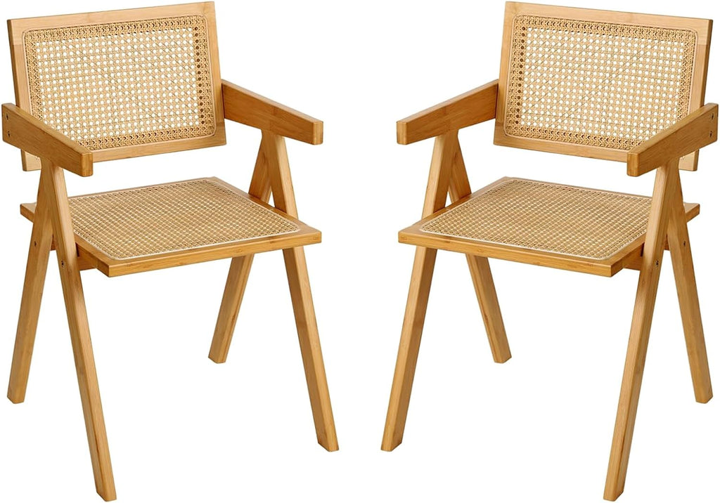 Furlide Rattan Dining Chairs Set of 2, Modern Mid Century Accent Chairs, Comfy Armchairs, Outdoor Rattan Chairs with Armrest for Bedroom Living Room Reading Room Dining Kitchen