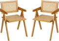 Furlide Rattan Dining Chairs Set of 2, Modern Mid Century Accent Chairs, Comfy Armchairs, Outdoor Rattan Chairs with Armrest for Bedroom Living Room Reading Room Dining Kitchen