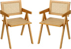 Furlide Rattan Dining Chairs Set of 2, Modern Mid Century Accent Chairs, Comfy Armchairs, Outdoor Rattan Chairs with Armrest for Bedroom Living Room Reading Room Dining Kitchen