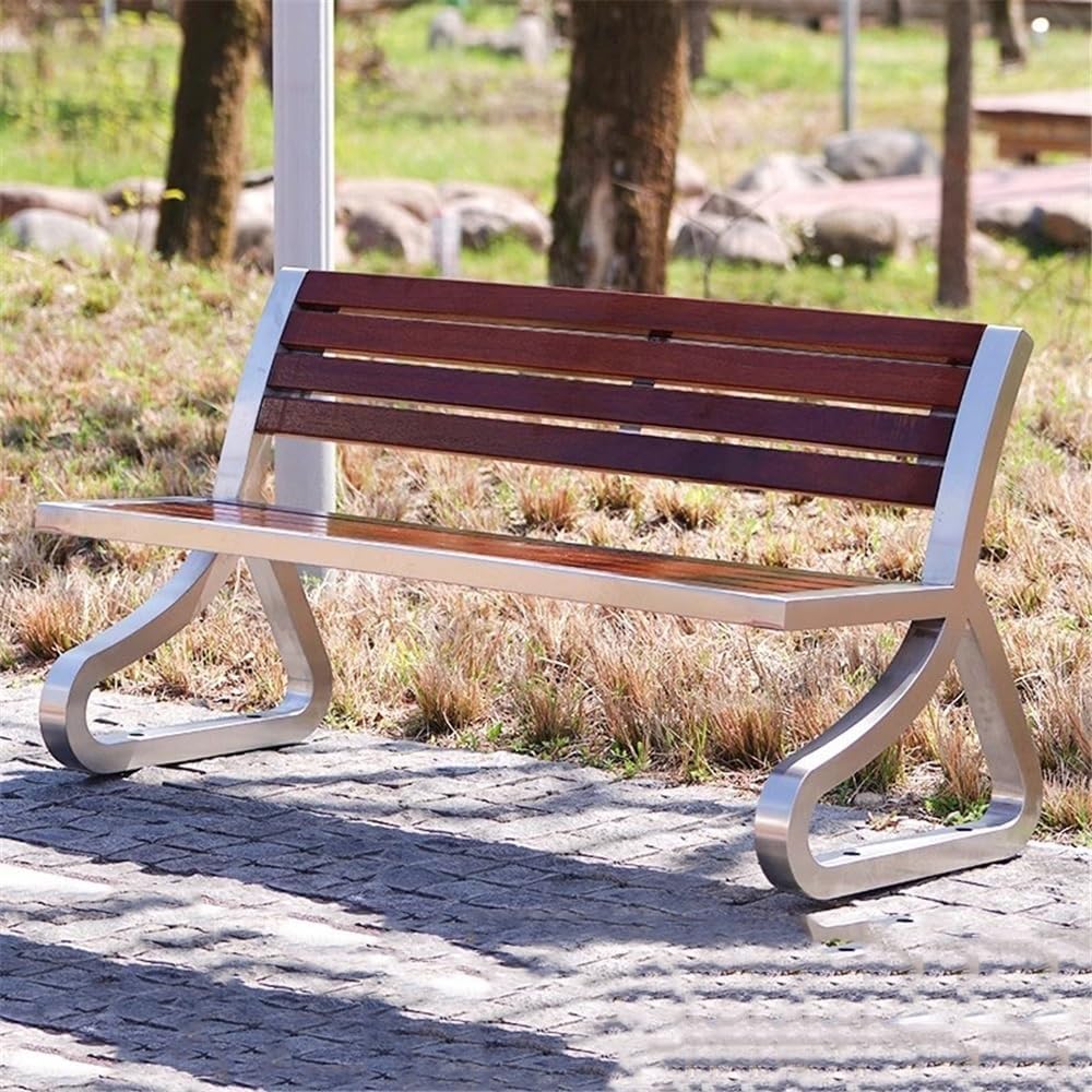 Garden Garden Wooden Backrest Bench, with Stainless Steel Metal Frame, Suitable for Indoor Outdoor Patio Seat