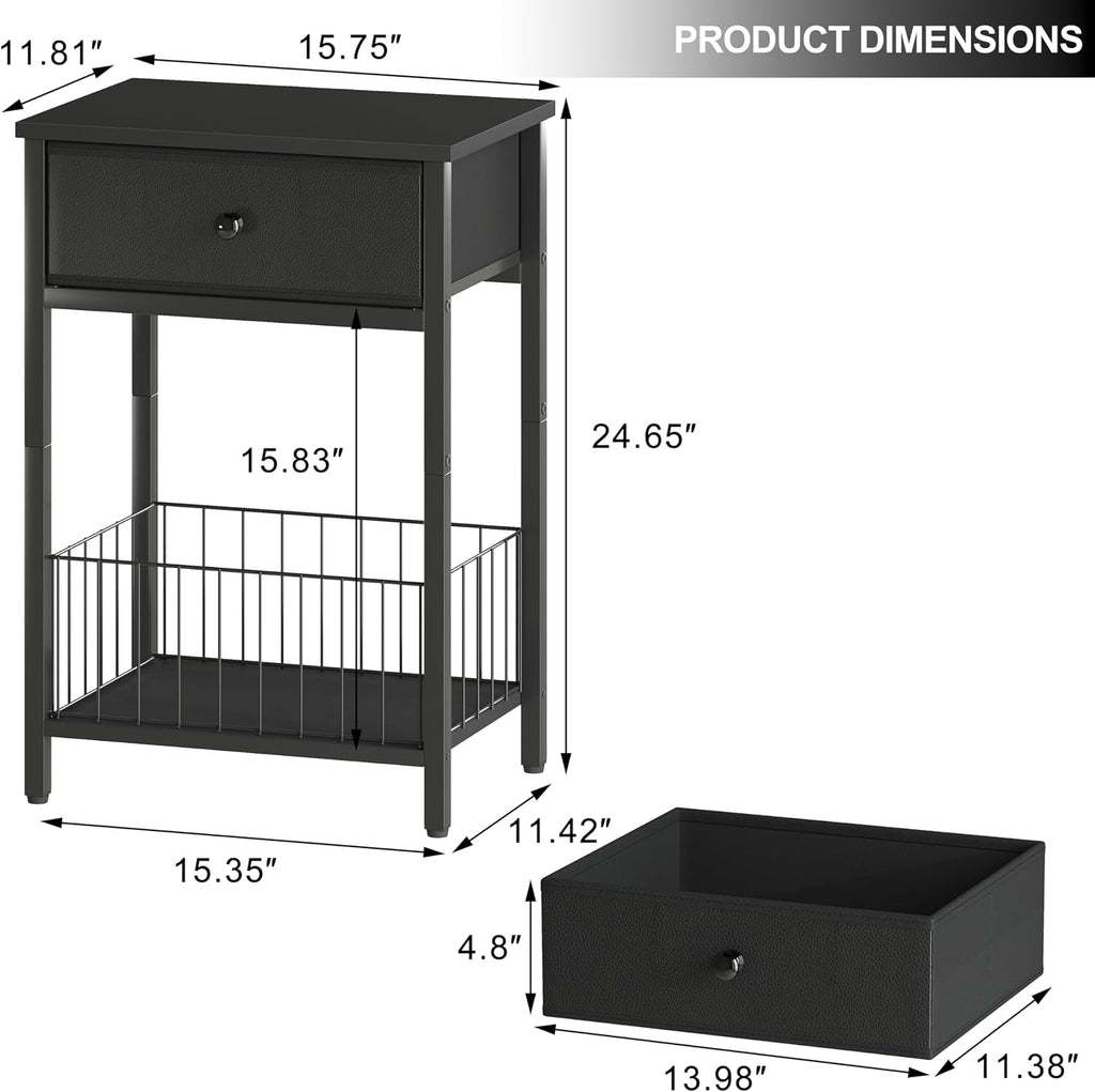 Small nightstand, Bed Side Tables Bedroom, Black Side Table, end Table with Drawer, one Drawer nightstand, Black end Table LNT0061BK