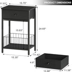 Small nightstand, Bed Side Tables Bedroom, Black Side Table, end Table with Drawer, one Drawer nightstand, Black end Table LNT0061BK