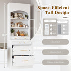 LUMISOL 83.7” Kitchen Pantry, Freestanding Tall Kitchen Hutch with Faux Marble Top, Display Cupboard Cabinet with 5 Storage Drawers and Adjustable Shelf, Storage Cabinet for Kitchen Dining Room, White