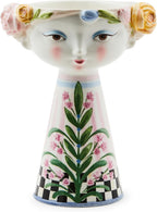 MACKENZIE-CHILDS Ceramic Lady Vase, Unique Flower Vase Decor, Bouquet Holder for Living Room, Short, Rosy Meadow