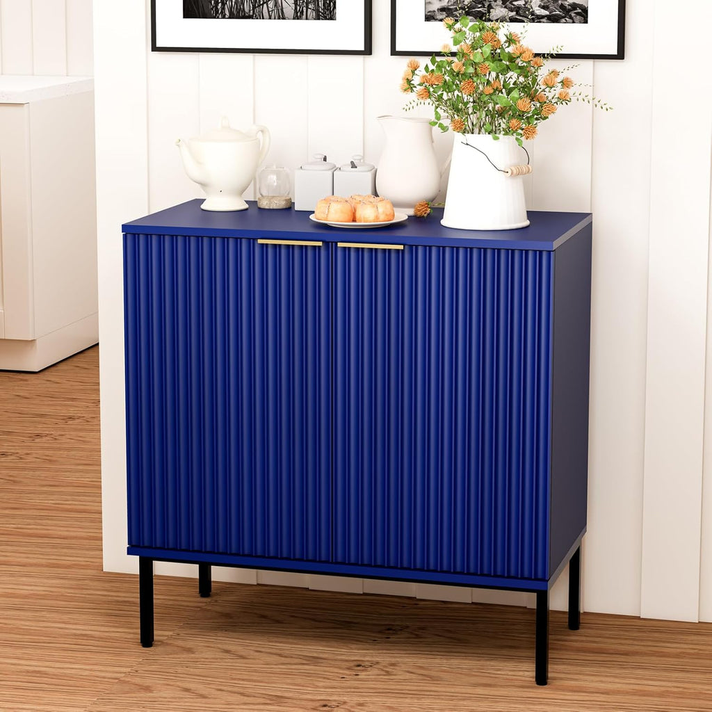 Fluted Sideboard, Buffet Cabinet with Storage, Wooden with Doors and Shelves, Accent Cabinet for Living Dining Room, Entryway