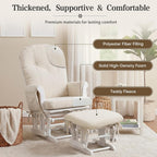 ANMINY 5pcs Glider Rocker Replacement Cushions Set with Ottoman Cover, 3.5Inch Thickened Fleece Glider Rocking Chair Cushions with 29.5Inch Tufted Backrest & Side Pockets for Indoor Nursery, Beige