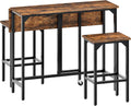 CHOEZON Bar Table and Stool Set, 39.4'' Folding Dining Table with 2 Stools, Industrial Style, for Restaurant, Living Room, Pub, Rustic Brown and Black TBT02BF