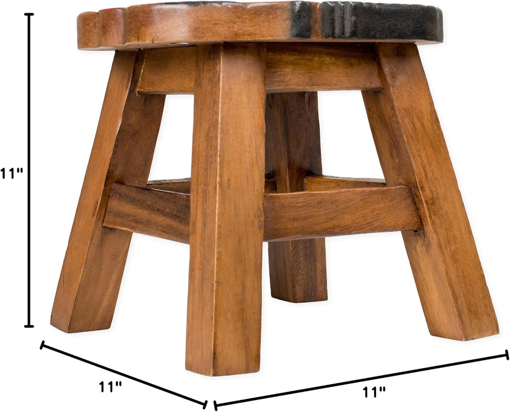 Sleepy Dog Design Hand Carved Acacia Hardwood Decorative Short Stool