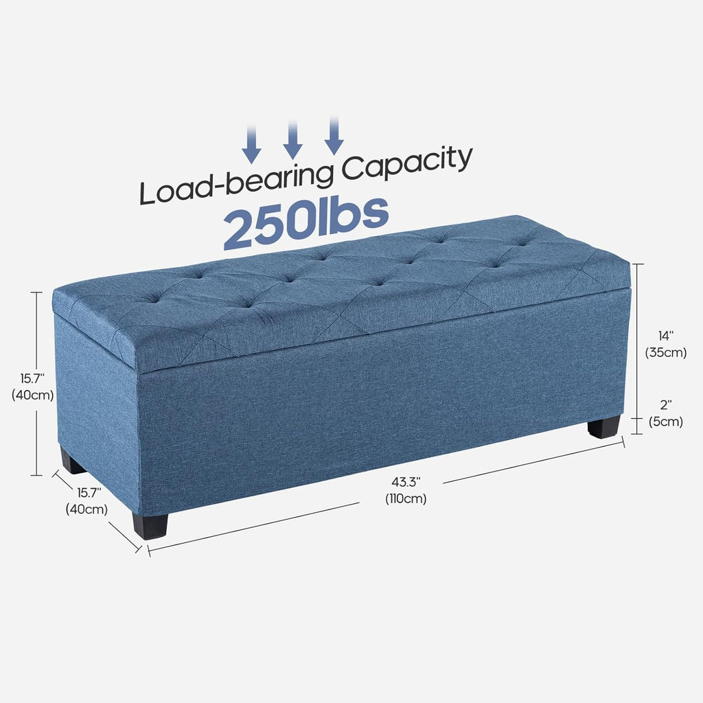 DUMOS Large Storage Ottoman Bench, Generous 46.5 Gallon (176L) Capacity, End of Bed Bench, Upholstered Foot Rest, Storage Chest for Living Room, Bedroom, Entryway, Blue