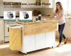 43.3" x 29.5" Kitchen Island with Drop Leaf, Rolling Kitchen Island on Wheels with Removable Trash Bag, Kitchen Island Cart with Storage Cabinet, Drawers & Spice Rack, White