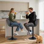 Sweetcrispy Bar Stools Set of 4, Modern Swivel Bar Chairs, Adjustable Fabric Upholstered Barstools Counter Height with Backrest for Kitchen Island, Dining Room, Black