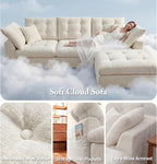 110" Oversized Cloud Sectional Boneless Couch, Modular Chenille L-Shaped Compressed Sofa with Ottoman & 3-in-1 Multi-Purpose Pillow, 3 Seater Memory Foam Couches for Living Room, Beige