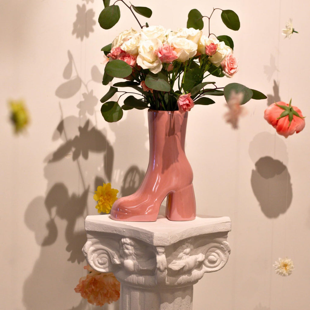 Reimagine Discovery Pink Boot Vase, Maximalist Ceramic Flower Vase, Pink Room Decor for Office, Bedroom & Living Room, Aesthetic Room Decor for Desk, Shelf, Table, Bar & Vanity