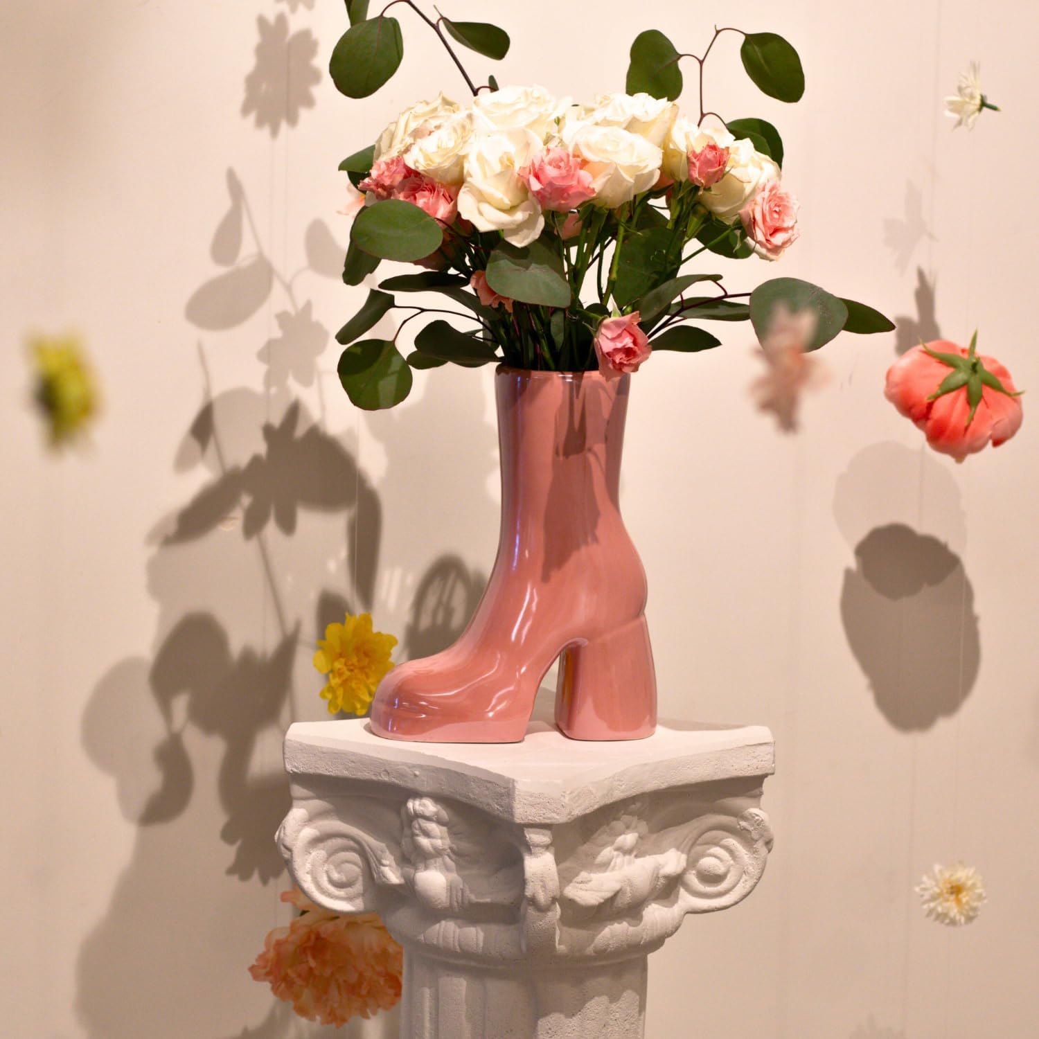 Reimagine Discovery Pink Boot Vase, Maximalist Ceramic Flower Vase, Pink Room Decor for Office, Bedroom & Living Room, Aesthetic Room Decor for Desk, Shelf, Table, Bar & Vanity