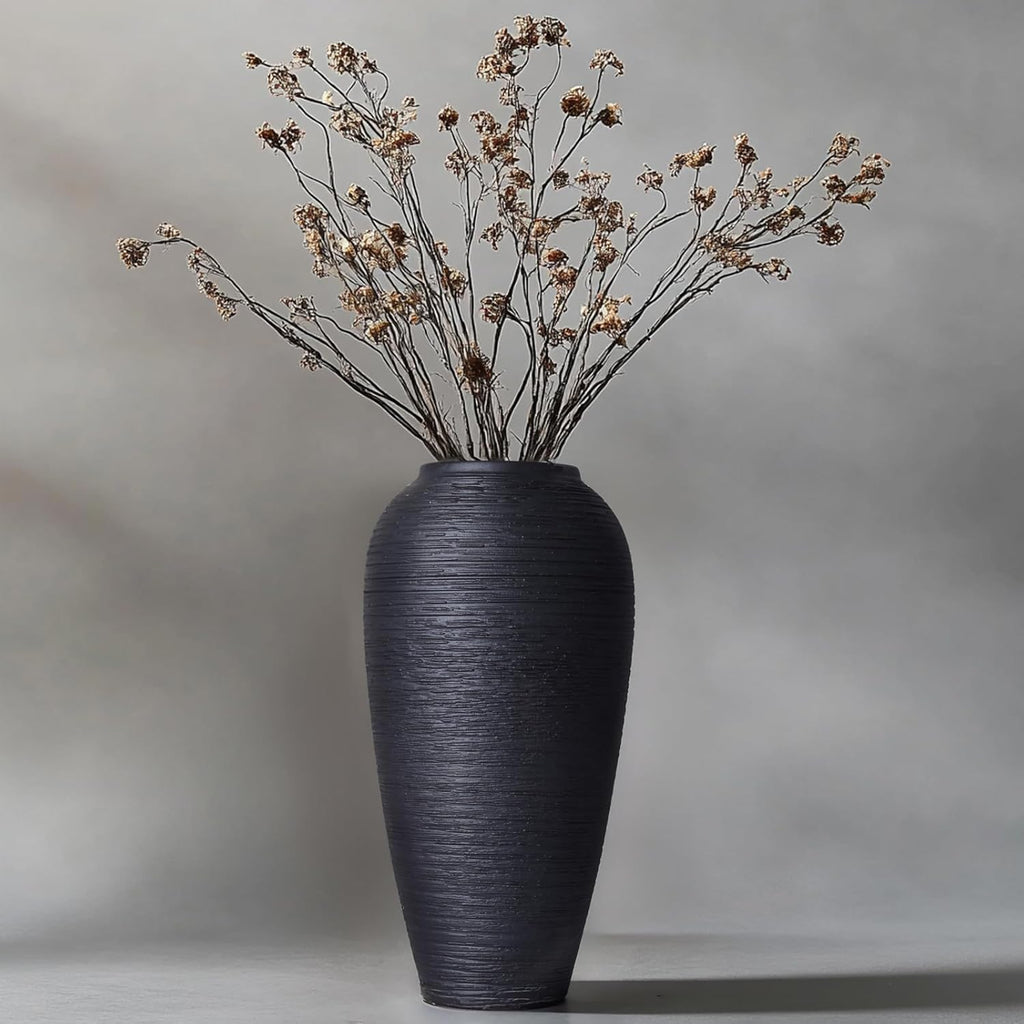 Rustic Ceramic Vase, 13.4" Black Farmhouse Tall Vase, Large Vintage Vases, Modern Terracotta Decor Vases for Home Decor, Living Room, Entryway, Table Centerpieces, Kitchen, Housewarming Gifts