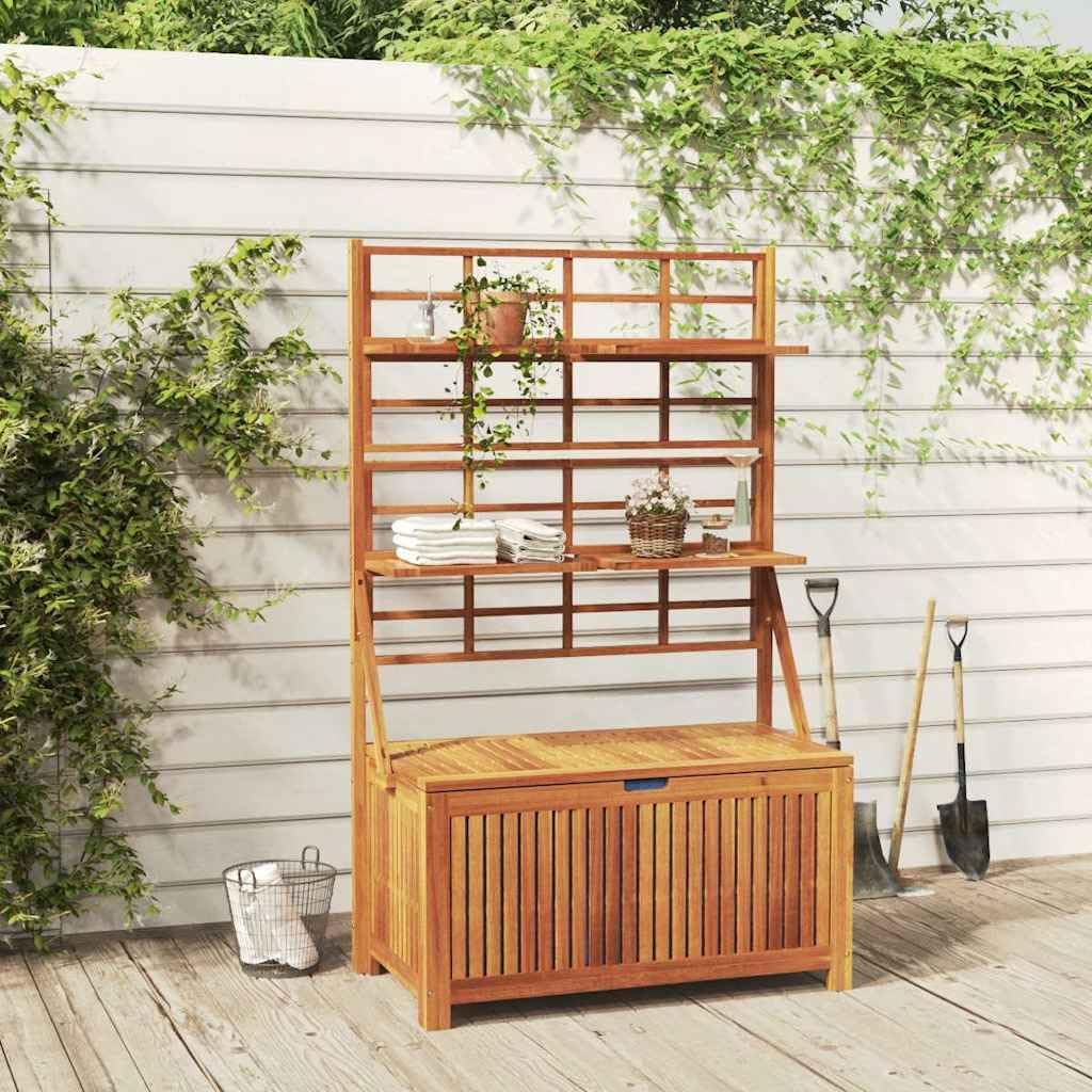 Brown Acacia Wood Outdoor Storage Box 39"x19.7"x63" with Trellis, Patio Bench for Tools/Cushions